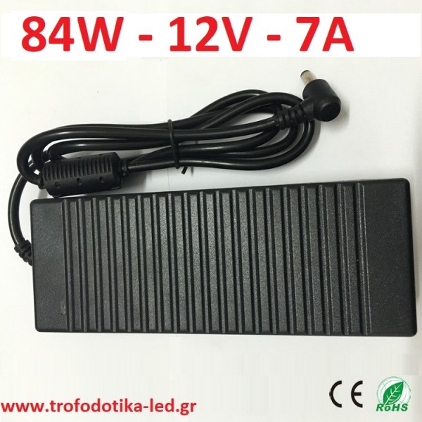 Aντάπτορας AC / DC 12v - 7a - 84w για ταινία led - μετατροπέας ρέυματος AC~ 240v σε έξοδο dc 12v 